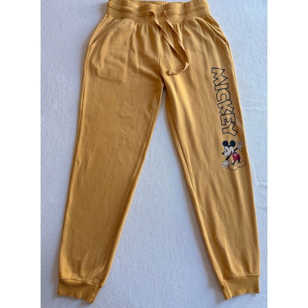 Disney Mickey Mouse Jogger Sweatpants Women's Small Yellow Mustard Drawstring